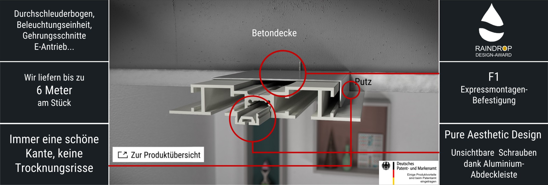 Produktvorteile Gardinenschiene Unterputz